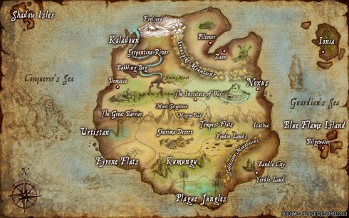 Valoran, a Leauge of Legends képzeletbeli térképe, amin megtalálható a játékban a hősökhöz kapcsolódó összes város, falu vagy éppen tájegység.